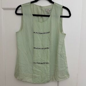 J. Crew Mint Green Sleeveless Beaded Pleated Front Camisole Shell, Size 8